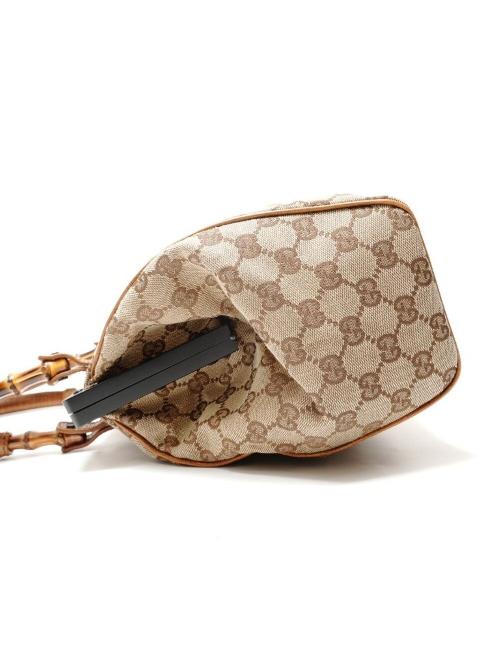 ★SOLD★ Gucci Handbag GG Canvas Bamboo Handle Pouch - Picture 3 of 10